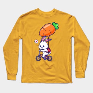 Cute Rabbit Riding Bicycle With Carrot Balloon Cartoon Long Sleeve T-Shirt